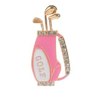 Pink Golf Bag Brooch – Crystal Enamel Pin for Girly Golfers